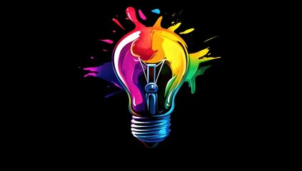 Colorful lightbulb with vibrant splashes