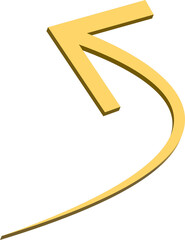 Golden curved arrow pointing left with a 3d effect against a white background