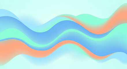 Abstract pastel waves flowing smoothly across a light blue background.  The design features soft, undulating lines in shades of blue, green, and peach.