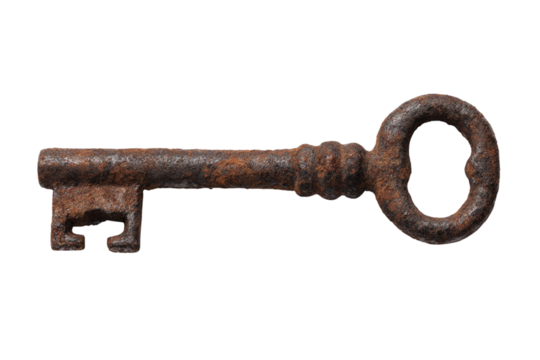 Antique Rusty Iron Key on, Symbol of Security, Mystery isolated on transparent background - Powered by Adobe