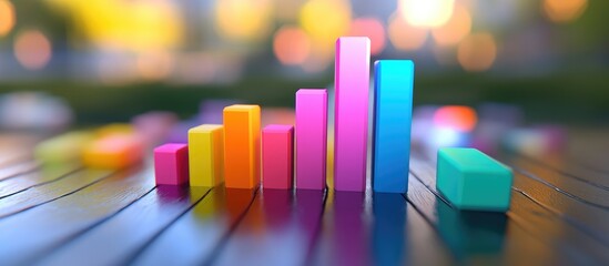 Colorful bar graph on a dark wooden surface