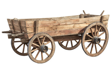 Fototapeta premium Old wooden cart with four spoked wheels on a transparent background