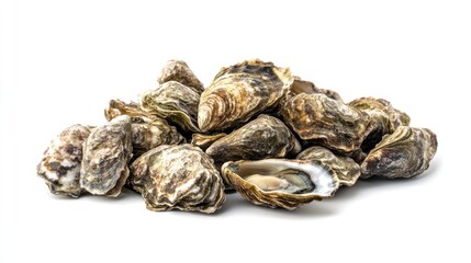 Fresh oysters piled on white background