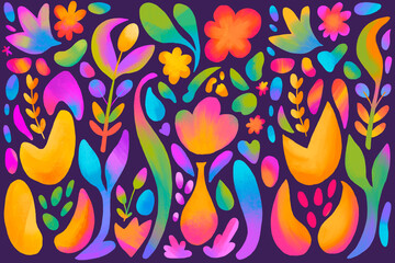 Colorful floral design with bold shapes and vibrant hues