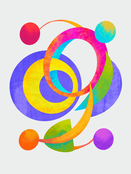 Colorful abstract design with dynamic shapes and vibrant circles