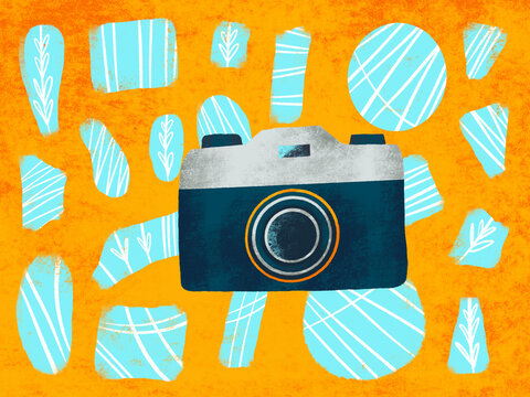 Creative camera illustration on an abstract background