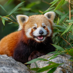 Naklejka premium red panda eating bamboo