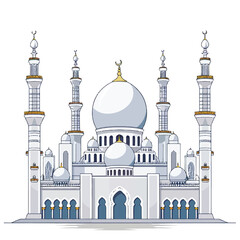 Obraz premium Detailed Architectural Illustration of a Grand Mosque with Minarets and Domes (1)