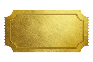 Golden ticket with ornate border, perfect for invitations, announcements isolated on transparent background