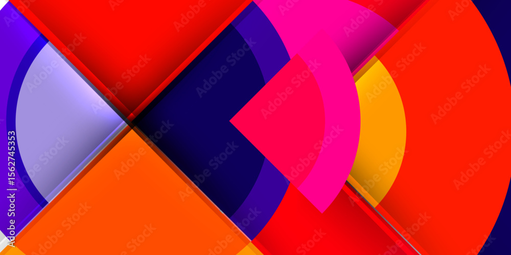 Poster Abstract composition. Vibrant colors intersect, creating dynamic shapes against black background. Modern design, bold gradients present.