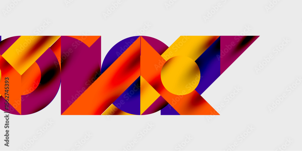 Aufkleber abstract geometric shapes overlap, creating vibrant color gradients. composition features orange, pu