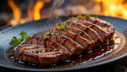 Grilled Steaks with Fiery Background