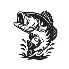 Vector illustration of a bass fish leaping out of water, perfect for fishing themes.