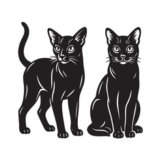 Vector illustration of two Havana Brown cats, showcasing their sleek, elegant form. Pet.