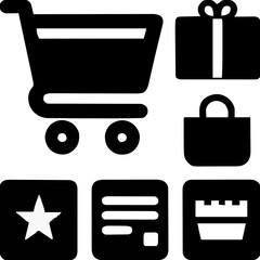 Black Shopping and Retail Icon Set – Flat Design UI Symbols