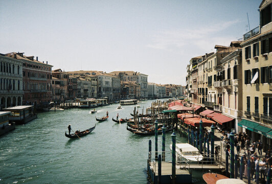Gondolas navigating the Grand Canal in Venice