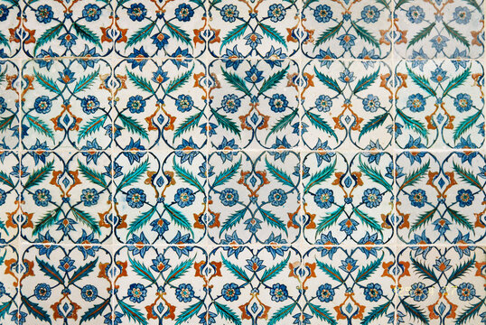  Decorative blue and orange floral tiles