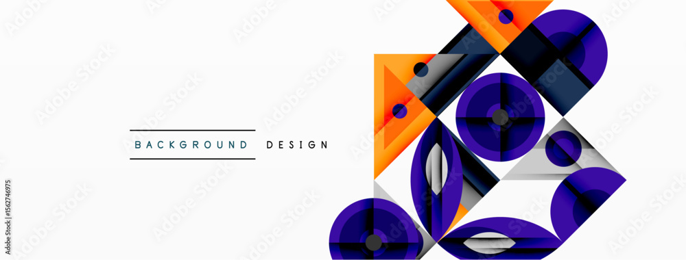 Poster abstract geometric shapes, blue, orange, gray. modern design elements create dynamic composition. mi