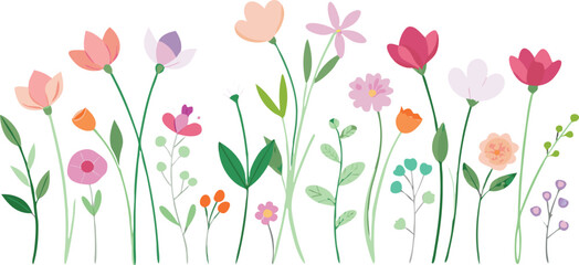 Obraz premium Floral border featuring colorful wildflowers and cute spring blooms