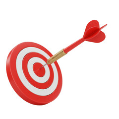 Red dart perfectly hits bullseye on target isolated on transparent background