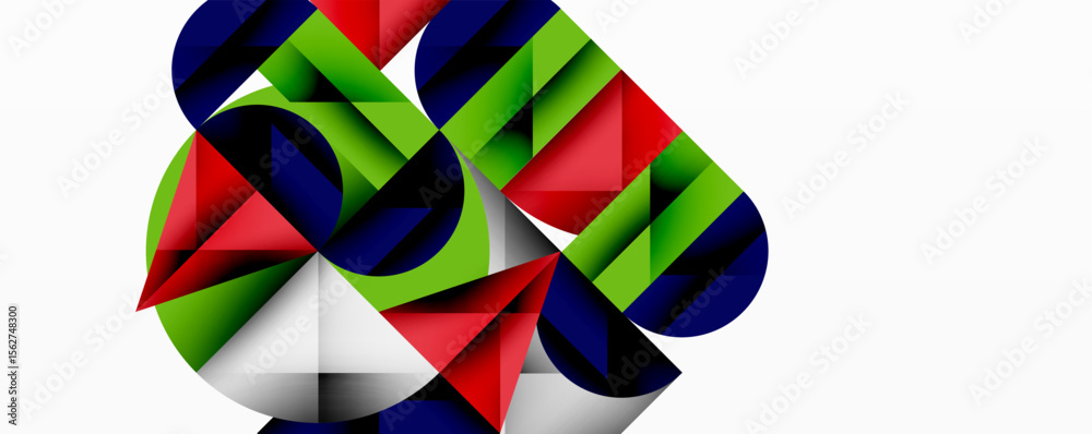 Aufkleber Abstract geometric design. Shapes overlap, creating dynamic visual effect. Colors include red, green, navy, white. Modern aesthetic.