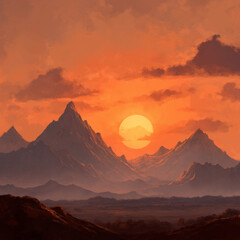 Obraz premium Golden Sunset Behind Mountains