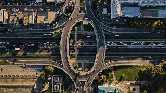Aerial Shot of Highway Circle and Traffic Flow