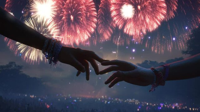 花火夜に幻想的手渡しジョイント