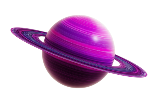 Abstract planet with rings in purple and pink tones against a dark background, a futuristic and modern design element isolated on transparent background