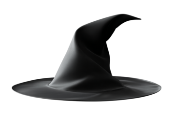 Elegant Black Witch Hat with Pointed Top Against a Dark Background for Halloween isolated on transparent background