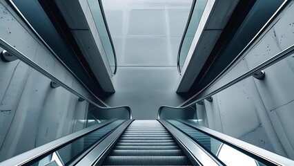 Obraz premium Modern Escalator Descending in a Contemporary Building, Sleek Escalator Design in a Minimalist Architectural Setting