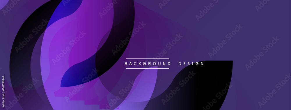 Poster Abstract purple layers create dynamic background. Modern design features flowing shapes, gradients, text elements. Smooth transitions offer visual appeal.
