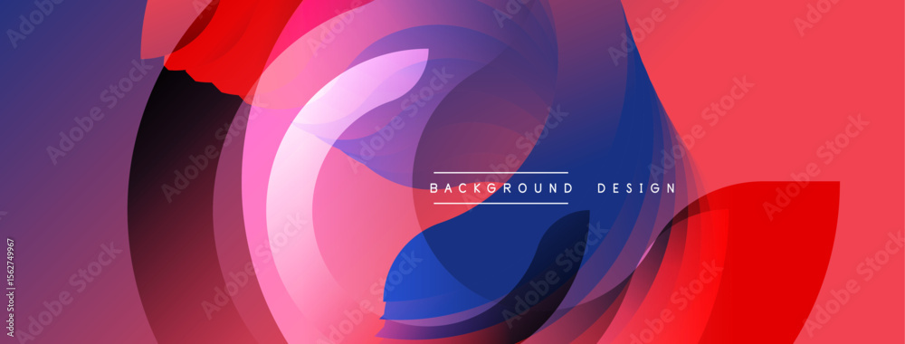 Poster Abstract flowing shapes, vibrant colors, dynamic composition. Modern design elements create visually appealing background.
