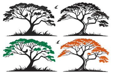 set of Cypress tree vector silhouette illustration isolated on white background