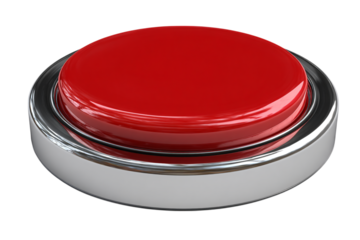 Glossy Red Push Button with Chrome Bezel on, Emergency Stop, Start isolated on transparent background