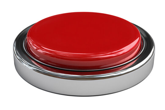 Glossy Red Push Button with Chrome Bezel on, Emergency Stop, Start isolated on transparent background - Powered by Adobe