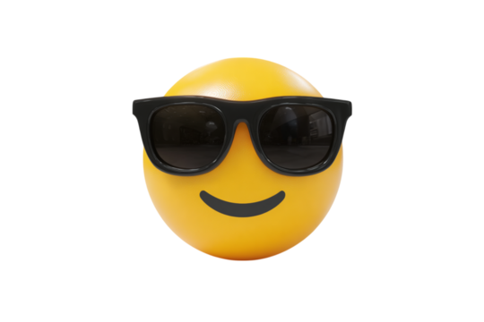Yellow Smiley Face Wearing Black Sunglasses, Expressing a Sense of Coolness and Lightheartedness isolated on transparent background