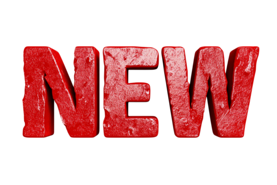 Red Textured "New" Word on, Bold and Eye-Catching, Perfect for Announcements and Promotions isolated on transparent background