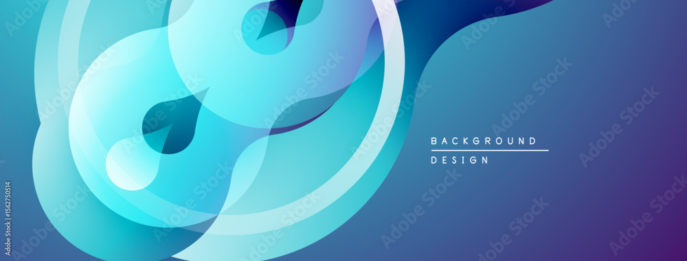 Poster Abstract fluid shapes, blue gradients create modern design. Smooth curves, overlapping layers suggest movement, depth. Minimalist aesthetic.