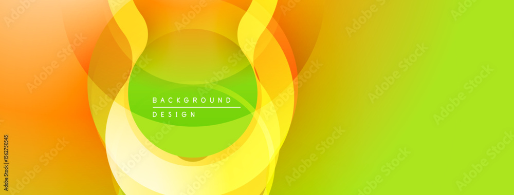 Poster abstract design features layered circles, vibrant yellow, orange, green hues. modern composition cre