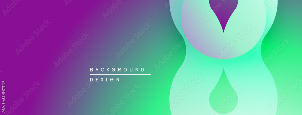 Poster Abstract gradient background. Purple transitions to green. Overlapping rounded shapes create visual interest. Minimalist design for digital use.