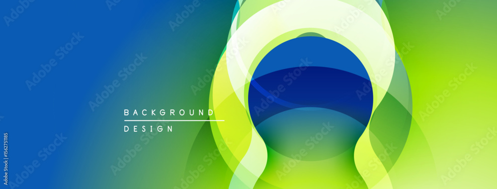 Poster Abstract gradient layers create dynamic visual effect. Blue transitions to vibrant green, modern design element.
