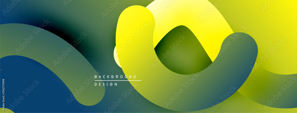 Poster abstract fluid shapes blend, creating vibrant gradient background. yellows, greens, blues flow seaml
