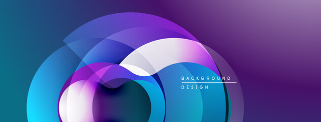 Abstract flowing shapes, vibrant colors blend. Modern design, smooth gradients create dynamic visual effect. Purple, blue hues dominate composition.