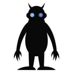 Mysterious Black Silhouette Creature with Glowing Eyes Vector Illustration