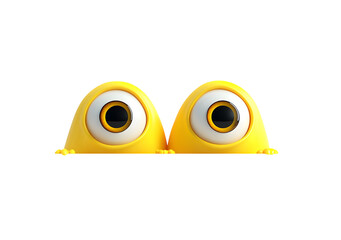 Two whimsical yellow cartoon eyes peek from darkness, creating an amusing and quirky graphic element with its design, transparent background