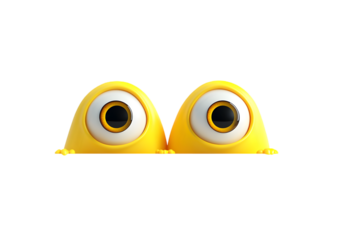 Two whimsical yellow cartoon eyes peek from darkness, creating an amusing and quirky graphic element with its design, transparent background