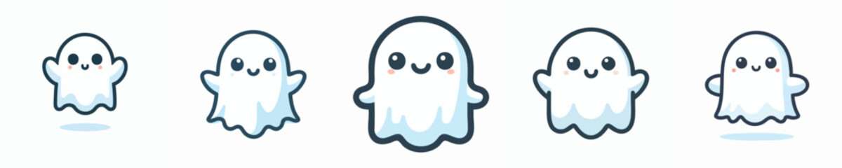 Cute Ghost Cartoon Set – Happy Kawaii Ghost Characters for Halloween Design