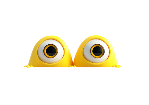 Two whimsical yellow cartoon eyes peek from darkness, creating an amusing and quirky graphic element with its design, transparent background - Powered by Adobe