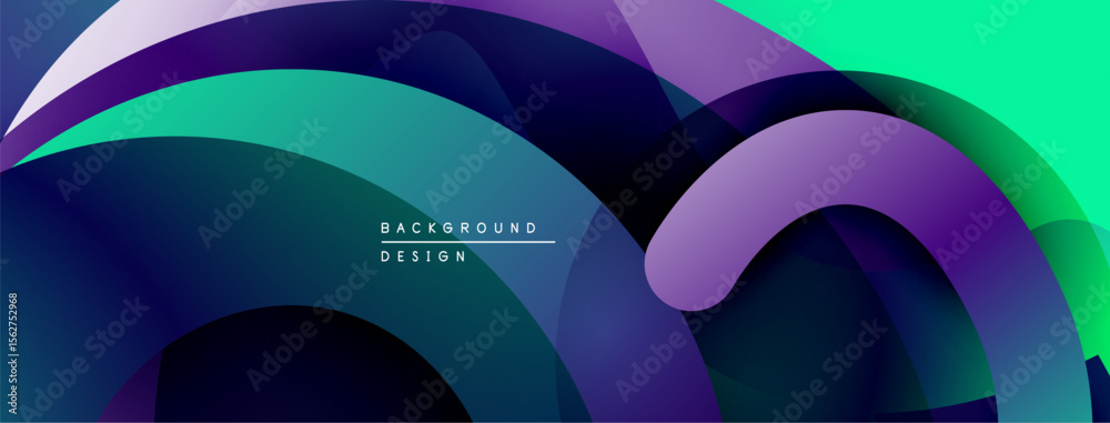 Poster Abstract layers, vibrant colors, flowing shapes create dynamic visual experience. Modern design, smooth gradients, elegant composition.